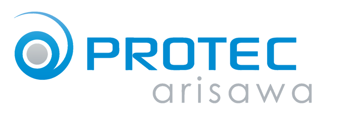 Protec Arisawa logo with blue and gray design on a white background
