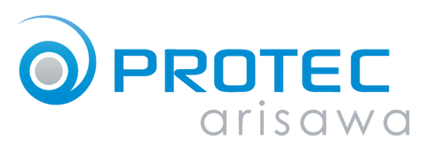 Protec Arisawa logo with blue and gray design on a white background